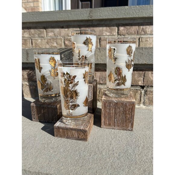 Vintage Mid Century Frosted Golden Rose Glass Tumblers. - Picture 8 of 10
